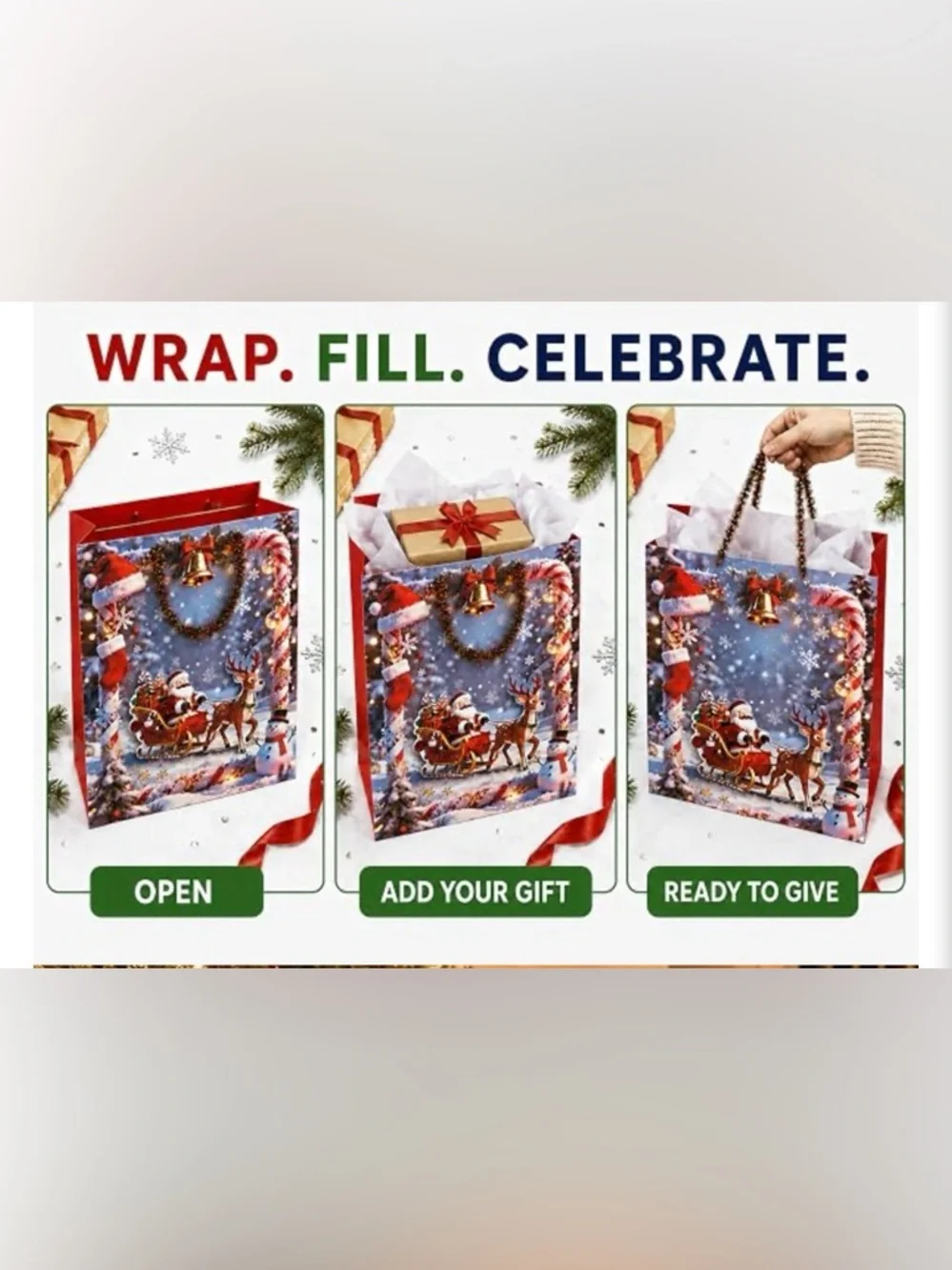 Festive Red Christmas Gift Bags with Raised 3D Appliqué